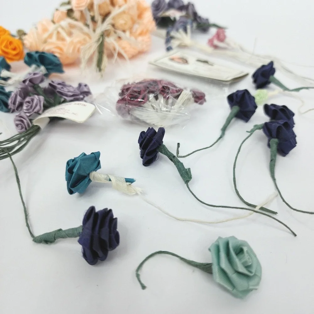 Vintage Wang's International Acetate Satin Ribbon Roses Craft Floral Lot Multi